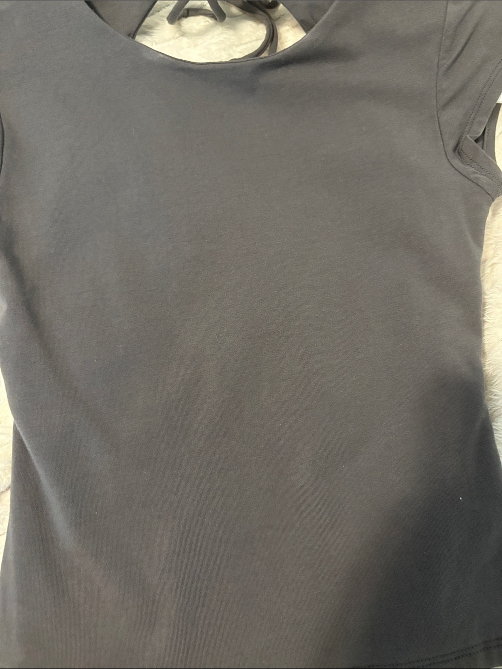 Garage Dark Grey Short Sleeve Open-back Tie Top - Picture 5 of 5